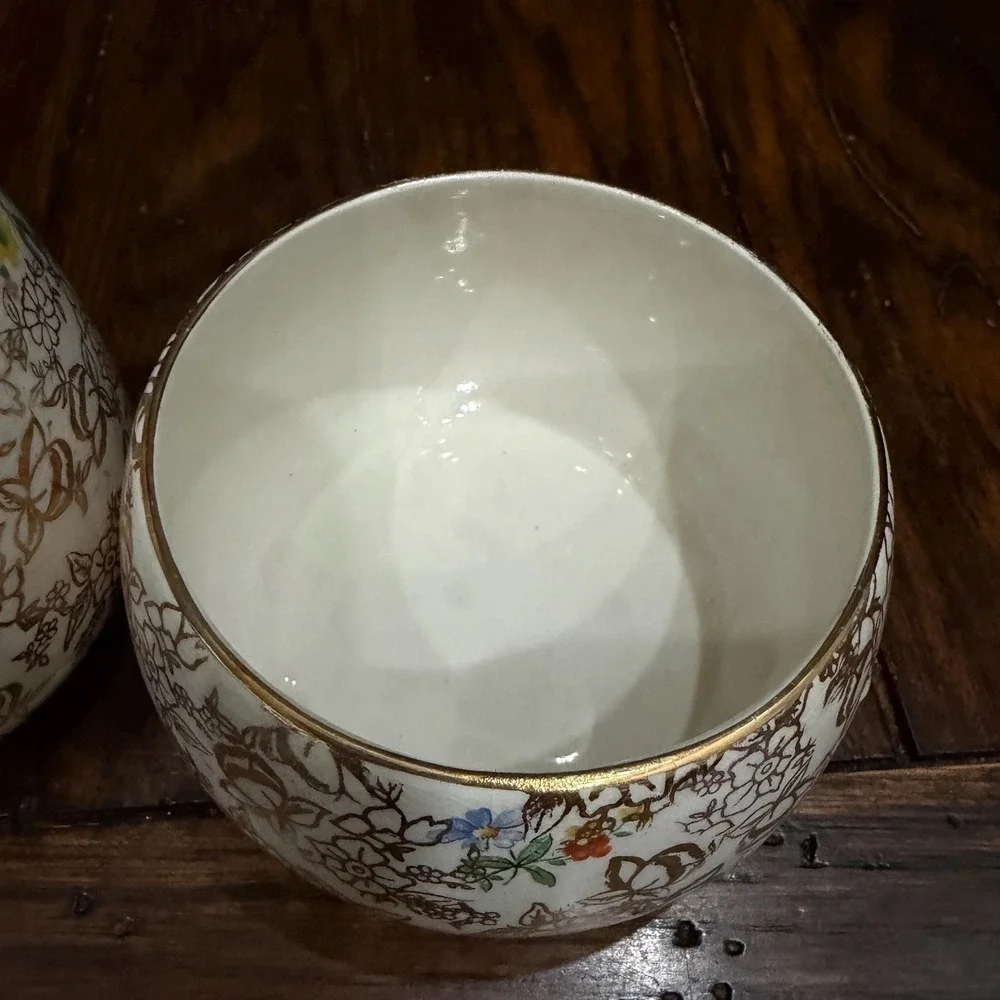Vintage Lord Nelson Ware Gold Chintz Creamer &‎ Sugar Set England